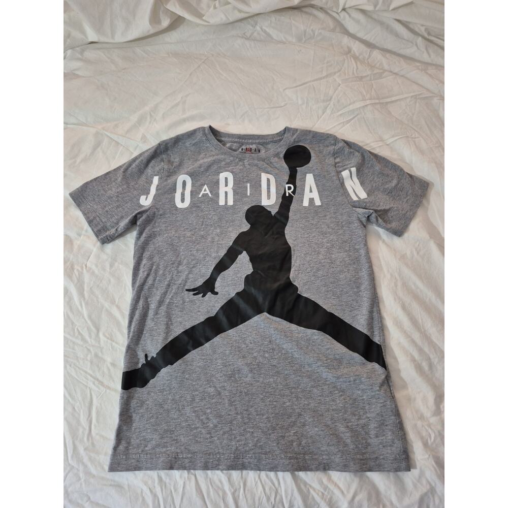 💥 AIR JORDAN Jumpman T-Shirt Youth XL Short Sleeves Gray With Black Logo D1